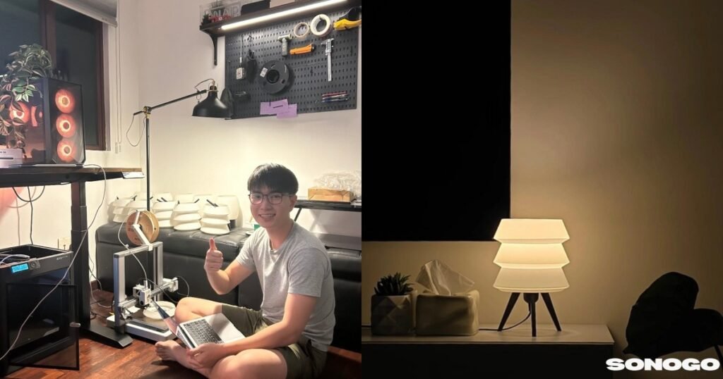 From his bedroom, teen designs and makes plant-based lamps using robotsJovi Lim, founder of Sonogo Design, and one of his plant-based lamps, Kosha Lamp.PHOTO: Jovi Lim